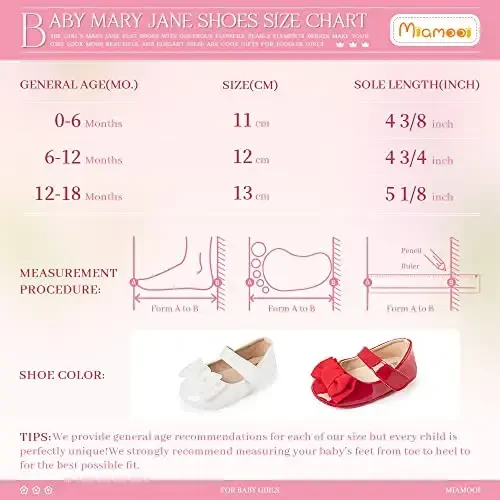 Miamooi Infant Baby Girls Wedding Dress Shoes Bow Ballet Princess Mary Jane Flats Toddler First Walkers Sneaker Newborn Crib Baptism Shoes - 6