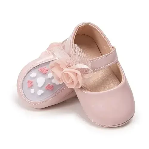 Miamooi Infant Baby Girls Wedding Dress Shoes Bow Ballet Princess Mary Jane Flats Toddler First Walkers Sneaker Newborn Crib Baptism Shoes - 1