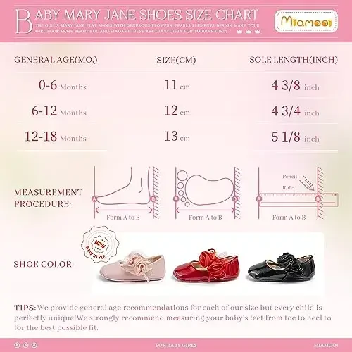 Miamooi Infant Baby Girls Wedding Dress Shoes Bow Ballet Princess Mary Jane Flats Toddler First Walkers Sneaker Newborn Crib Baptism Shoes - 6