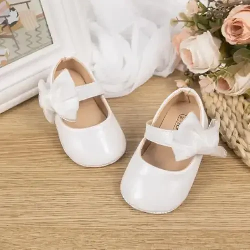 Miamooi Infant Baby Girls Wedding Dress Shoes Bow Ballet Princess Mary Jane Flats Toddler First Walkers Sneaker Newborn Crib Baptism Shoes - 4