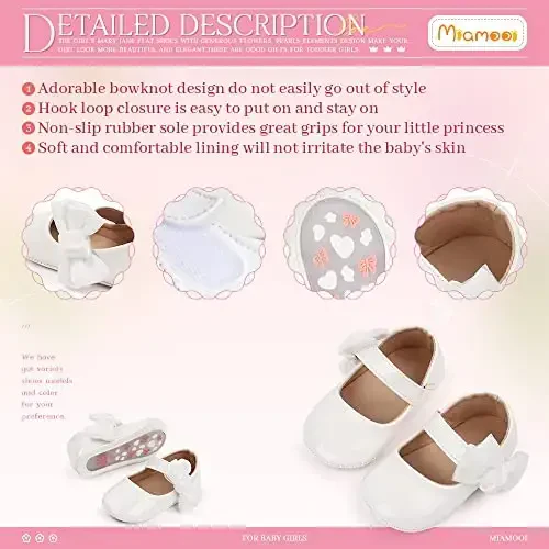Miamooi Infant Baby Girls Wedding Dress Shoes Bow Ballet Princess Mary Jane Flats Toddler First Walkers Sneaker Newborn Crib Baptism Shoes - 5