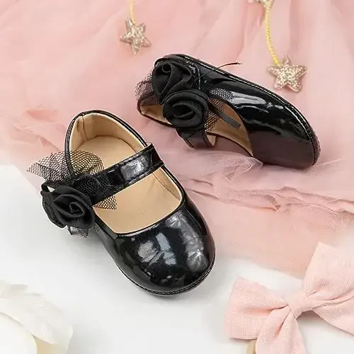 Miamooi Infant Baby Girls Wedding Dress Shoes Bow Ballet Princess Mary Jane Flats Toddler First Walkers Sneaker Newborn Crib Baptism Shoes - 3