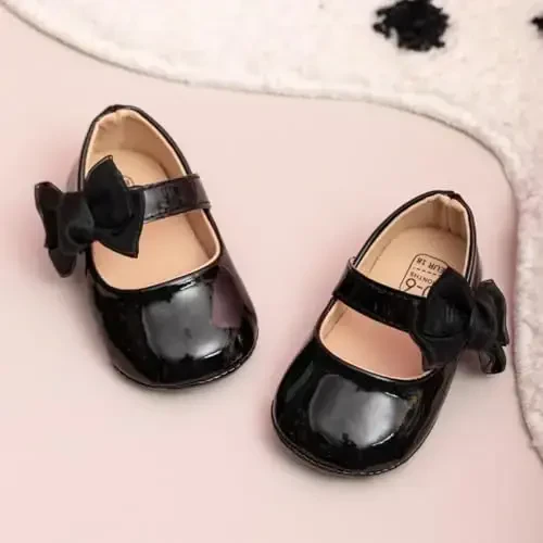 Miamooi Infant Baby Girls Wedding Dress Shoes Bow Ballet Princess Mary Jane Flats Toddler First Walkers Sneaker Newborn Crib Baptism Shoes - 4