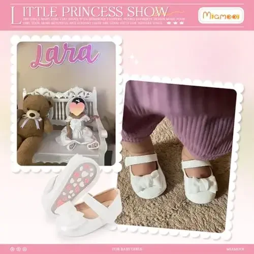 Miamooi Infant Baby Girls Wedding Dress Shoes Bow Ballet Princess Mary Jane Flats Toddler First Walkers Sneaker Newborn Crib Baptism Shoes - 2