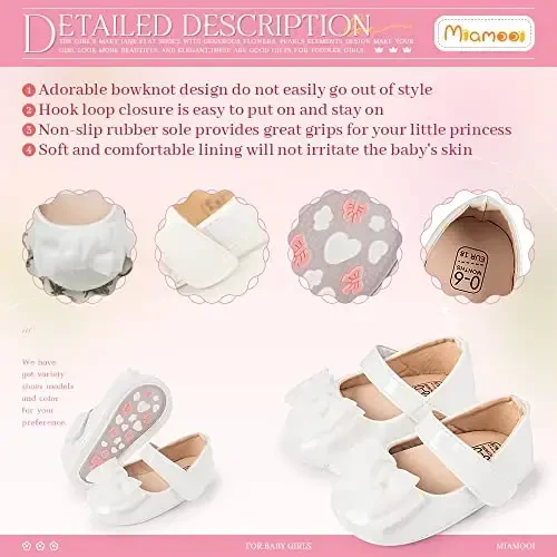 Miamooi Infant Baby Girls Wedding Dress Shoes Bow Ballet Princess Mary Jane Flats Toddler First Walkers Sneaker Newborn Crib Baptism Shoes - 5