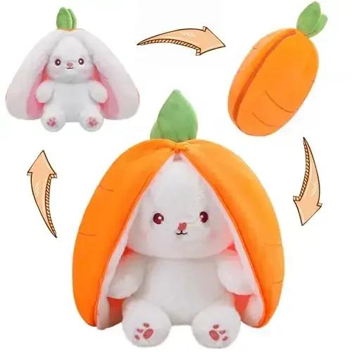 MIAODAM 13.7 inch Easter Bunny Stuffed Animal, Kawaii Squishy Cute Easter Bunny Plush Turn Into Rabbit Fruit Doll Carrot Strawberry Pillow, Plushies Funny Bunny Toy for Baby - 1