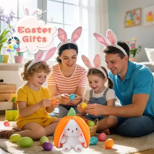 MIAODAM 13.7 inch Easter Bunny Stuffed Animal, Kawaii Squishy Cute Easter Bunny Plush Turn Into Rabbit Fruit Doll Carrot Strawberry Pillow, Plushies Funny Bunny Toy for Baby - 1