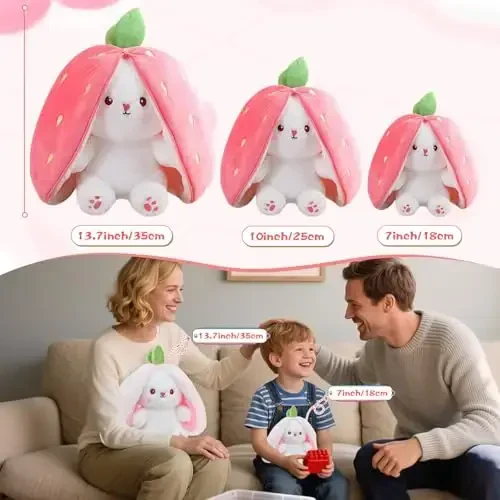 MIAODAM 13.7inch Large Easter Bunny Stuffed Animal, Kawaii Squishy Cute Easter Bunny Plush Turn Into Rabbit Fruit Doll Carrot Strawberry Pillow, Plushies Funny Bunny Toy for Baby Gifts for Girlfriend - MIAODAM (1)