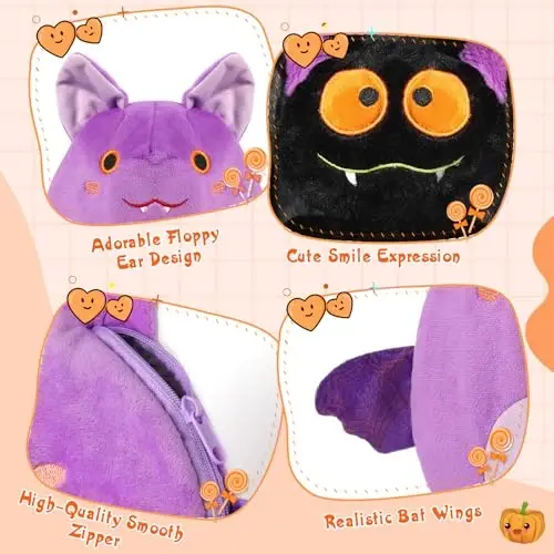 MIAODAM Bat o'yinchoq hayvon peluş, 11 dyuymli ikki tomonlama binafsha ko'rshapalak peluş yostiq, chaqaloqlar uchun yoqimli peluş o'yinchoq sovg'asi qizlar bolalar uchun - 5