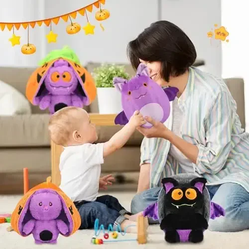 MIAODAM Bat o'yinchoq hayvon peluş, 11 dyuymli ikki tomonlama binafsha ko'rshapalak peluş yostiq, chaqaloqlar uchun yoqimli peluş o'yinchoq sovg'asi qizlar bolalar uchun - 6