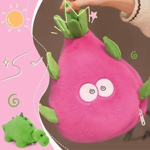 MIAODAM Reversible Dragon Fruit Dinosaur Plush Toys, Zip Flip Stuffed Animals, Cute Dinosaur Plushie in A Dragon Fruit, for Baby, Boys & Girls (30cm/11.8in) - 5