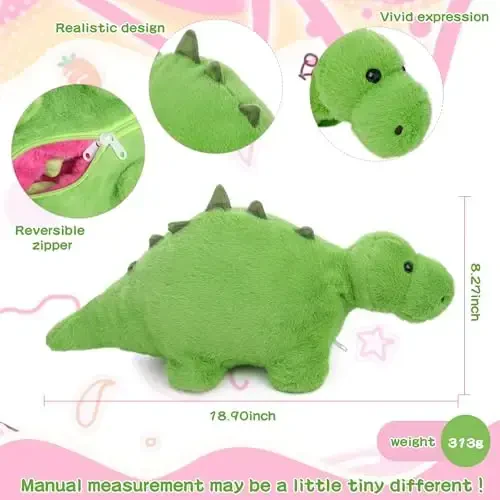 MIAODAM Reversible Dragon Fruit Dinosaur Plush Toys, Zip Flip Stuffed Animals, Cute Dinosaur Plushie in A Dragon Fruit, for Baby, Boys & Girls (30cm/11.8in) - 4