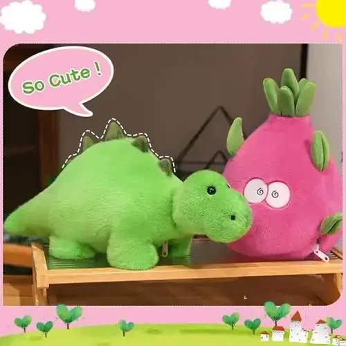 MIAODAM Reversible Dragon Fruit Dinosaur Plush Toys, Zip Flip Stuffed Animals, Cute Dinosaur Plushie in A Dragon Fruit, for Baby, Boys & Girls (30cm/11.8in) - 6