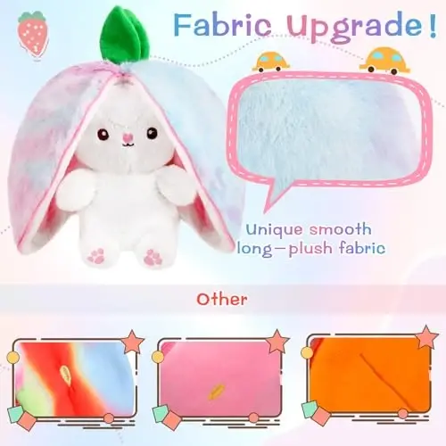 MIAODAM Strawberry Bunny Stuffed Animal, Cute Reversible Plush Nebula & Strawberry to Rabbit Doll, Funny Bunny Toy for Babies and Children (7 Inch) - 4