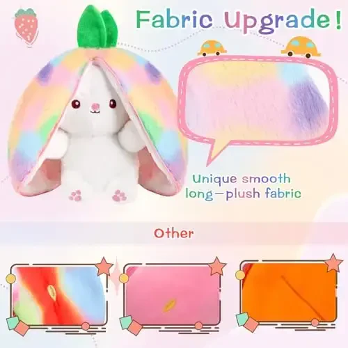 MIAODAM Strawberry Bunny Stuffed Animal, Iridescent & Strawberry Bunny Plush Turn Into Rabbit Fruit Doll, Plushies Funny Bunny Toy for Babies and Kids(10 inch) - 4