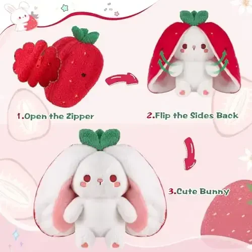 MIAODAM Strawberry Bunny Plush Toy,Christmas Soft Huggable Stuffed Animal for Babies, Kids & Collectors, Birthday Present & Nursery Decor 7inch - 1