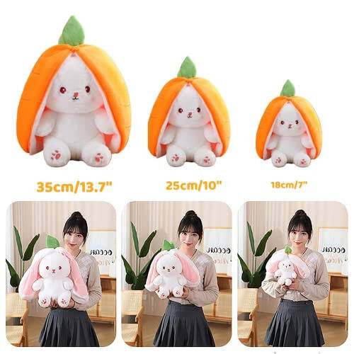 MIAODAM Cuddly Bunny Stuffed Animal, Kawaii Squishy Cute Easter Bunny Plush Turn Into Rabbit Fruit Doll Carrot Strawberry Pillow, Plushies Funny Bunny Toy for Baby (Carrot Rabbit, 10inch) - 10