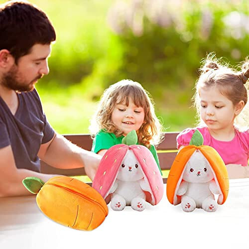 MIAODAM Cuddly Bunny Stuffed Animal, Kawaii Squishy Cute Easter Bunny Plush Turn Into Rabbit Fruit Doll Carrot Strawberry Pillow, Plushies Funny Bunny Toy for Baby (Carrot Rabbit, 10inch) - 12