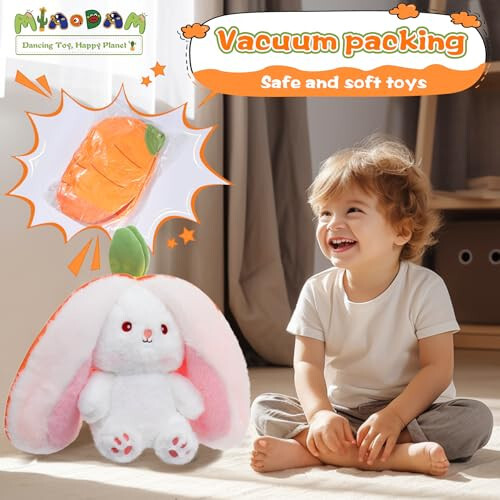 MIAODAM Cuddly Bunny Stuffed Animal, Kawaii Squishy Cute Easter Bunny Plush Turn Into Rabbit Fruit Doll Carrot Strawberry Pillow, Plushies Funny Bunny Toy for Baby (Carrot Rabbit, 10inch) - 4