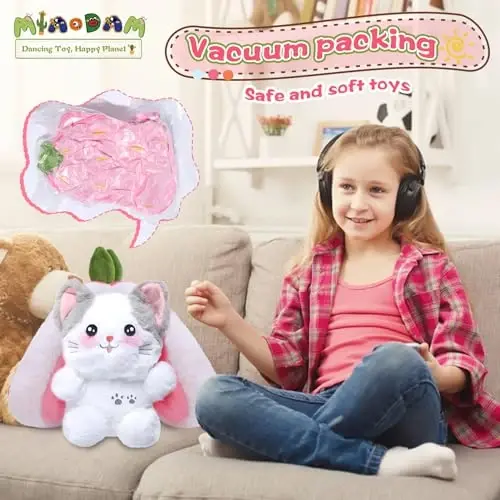 MIAODAM Easter Cat Toys, Stuffed Cat Plush, Kawaii Squishy Cute Strawberry Turn Into Cat Plush, Funny Plushies Toy for Baby & Adult (Strawberry Cat, 11.8inch) - 5