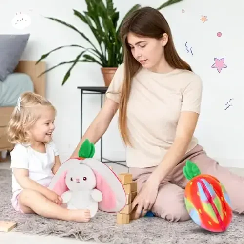 MIAODAM Rainbow Strawberry Bunny Stuffed Animal, Rainbow and Strawberry Bunny Plush Turn Into Rabbit Fruit Doll, Plushie Cute Bunny Toy for Baby (7 inch) - 5