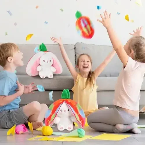 MIAODAM Rainbow Strawberry Bunny Stuffed Animal, Rainbow and Strawberry Bunny Plush Turn Into Rabbit Fruit Doll, Plushie Cute Bunny Toy for Baby (7 inch) - 6