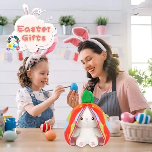 MIAODAM Rainbow Strawberry Bunny Stuffed Animal, Rainbow and Strawberry Bunny Plush Turn Into Rabbit Fruit Doll, Plushie Cute Bunny Toy for Baby (7 inch) - 1