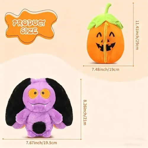 MIAODAM Halloween Bat o'yinchoq hayvon, 11 dyuymli teskari Halloween qovoq ko'rshapalak yumshoq yostig'i, Chaqaloqlar uchun yoqimli yumshoq o'yinchoq sovg'asi Qizlar o'g'il bolalar - 2