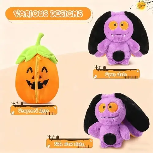MIAODAM Halloween Bat Stuffed Animal, 11inch Reversible Halloween Pumpkin Bat Plush Pillow, Cute Plushies Toy Gift for Baby Toddler Girls Boys - 3