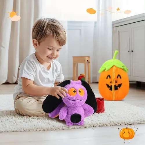 MIAODAM Halloween Bat Stuffed Animal, 11inch Reversible Halloween Pumpkin Bat Plush Pillow, Cute Plushies Toy Gift for Baby Toddler Girls Boys - 6