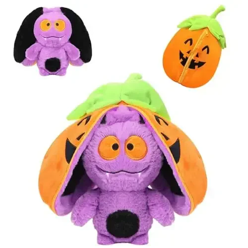 MIAODAM Halloween Bat Stuffed Animal, 11inch Reversible Halloween Pumpkin Bat Plush Pillow, Cute Plushies Toy Gift for Baby Toddler Girls Boys - MIAODAM