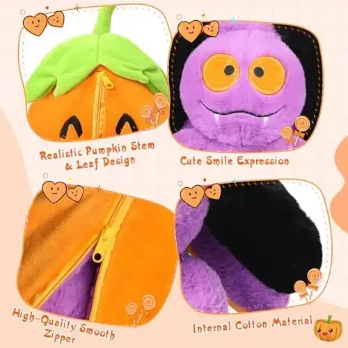 MIAODAM Halloween Bat Stuffed Animal, 11inch Reversible Halloween Pumpkin Bat Plush Pillow, Cute Plushies Toy Gift for Baby Toddler Girls Boys - 5