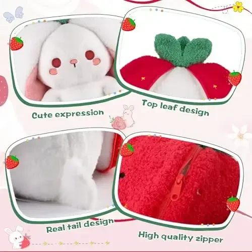 MIAODAM Qulupnay Quyon Plush O'yinchoq-Chaqaloqlar, Bolalar va Kollektorlar uchun Yumshoq Quchoqlash mumkin bo'lgan Hayvon, Tug'ilgan kun sovg'asi va Bolalar xonasi dekorasi 13.7inch - 5