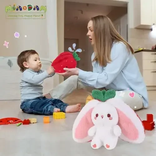 MIAODAM Qulupnay Quyon Yumshoq O'yinchoq-Chaqaloqlar, Bolalar va Kolleksionerlar uchun Yumshoq O'yinchoq, Tug'ilgan kun Sovg'asi va Bolalar Xonasi Dekori 10 dyuym - 5