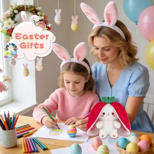 MIAODAM Qulupnayli quyon peluş o'yinchoq - Chaqaloqlar, bolalar va kollektorlar uchun yumshoq quchoqlash mumkin bo'lgan o'yinchoq hayvon, tug'ilgan kun sovg'asi va bolalar xonasi dekorasi 7 dyuym - MIAODAM