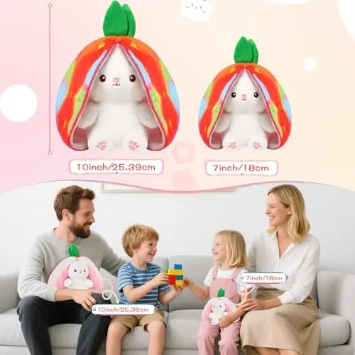 MIAODAM Rainbow Strawberry Bunny o'yinchoq hayvon, Rainbow and Strawberry Bunny Plush Turn Into Rabbit Fruit Doll, Plushie Funny Bunny Toy for Baby (10 dyuym) - 4