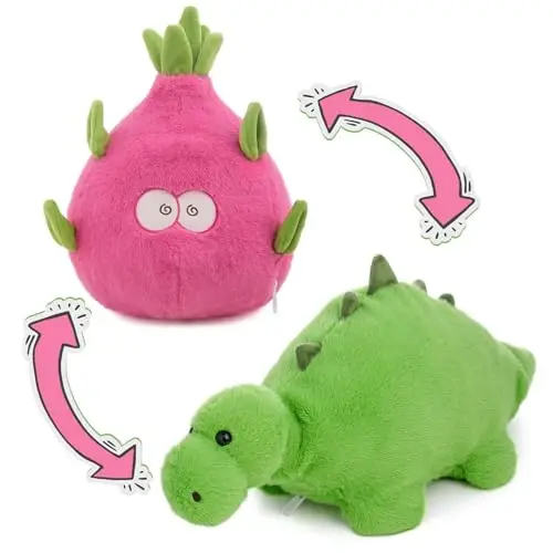 MIAODAM Reversible Dragon Fruit Dinosaur Plush Toys, Zip Flip Stuffed Animals, Cute Dinosaur Plushie in A Dragon Fruit, for Baby, Boys & Girls (30cm/11.8in) - MIAODAM
