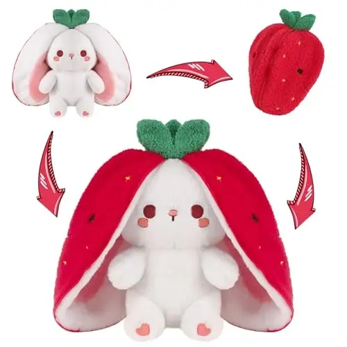 MIAODAM Strawberry Bunny Plush Toy-Soft Huggable Stuffed Animal for Babies, Kids & Collectors, Birthday Present & Nursery Decor 10inch - 5