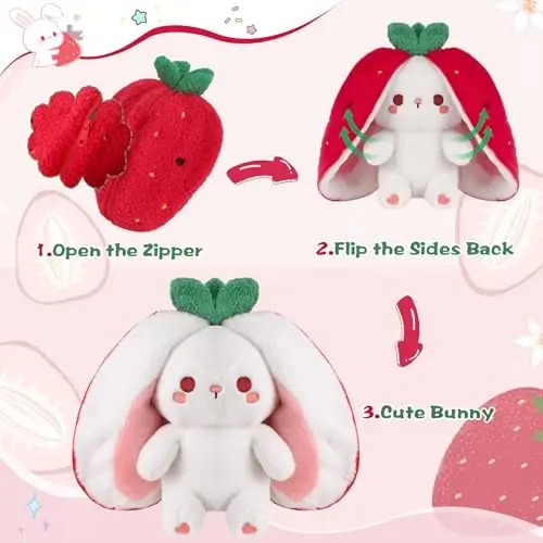 MIAODAM Strawberry Bunny Plush Toy-Soft Huggable Stuffed Animal for Babies, Kids & Collectors, Birthday Present & Nursery Decor 13.7inch - 2