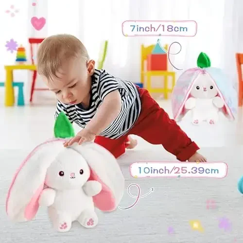 MIAODAM Strawberry Bunny Stuffed Animal, Cute Reversible Plush Nebula & Strawberry to Rabbit Doll, Funny Bunny Toy for Babies and Children (7 Inch) - 3