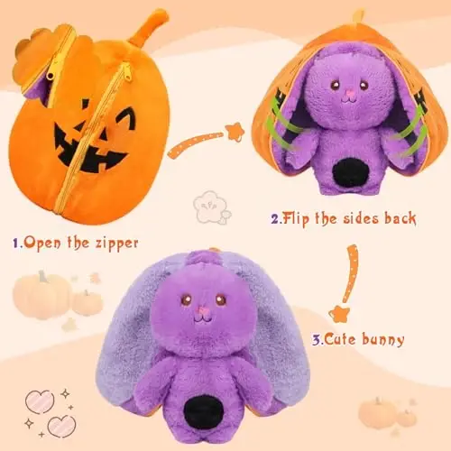MIAODAM Bunny Stuffed Animal Plush,Reversible Pumpkin Bunny Plushies Pillow, Cute Rabbit Plush Toy Gift for Baby Toddler Girls Boys (11inch) - 4
