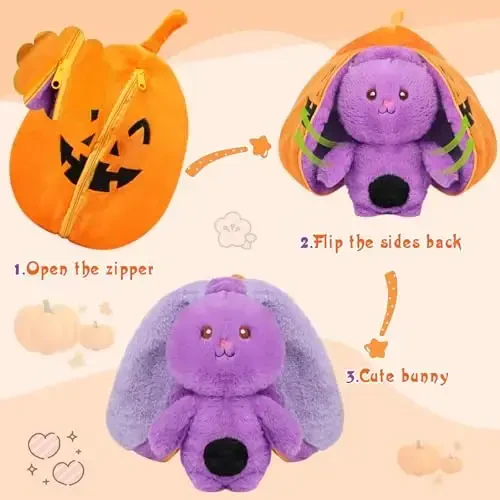 MIAODAM Bunny Stuffed Animal Plush,Reversible Pumpkin Bunny Plushies Pillow, Cute Rabbit Plush Toy Gift for Baby Toddler Girls Boys (11inch) - 4