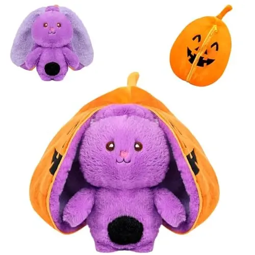 MIAODAM Bunny Stuffed Animal Plush,Reversible Pumpkin Bunny Plushies Pillow, Cute Rabbit Plush Toy Gift for Baby Toddler Girls Boys (11inch) - 1