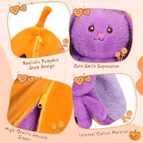 MIAODAM Bunny Stuffed Animal Plush,Reversible Pumpkin Bunny Plushies Pillow, Cute Rabbit Plush Toy Gift for Baby Toddler Girls Boys (11inch) - 5