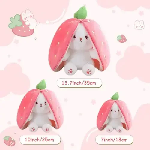 MIAODAM Bunny Stuffed Animal Reversible Cuddle Bunny Stuffed,Christmas Strawberry Bunny Transformed Rabbit Plush Zipper,Turns Into Ears Bunnies Plushies Toy Cute Stuffy Doll Easter Girlfriend Gift - 4