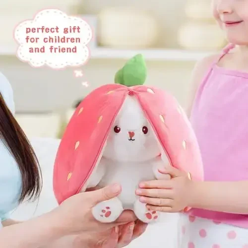 MIAODAM Bunny Stuffed Animal Reversible Cuddle Bunny Stuffed,Christmas Strawberry Bunny Transformed Rabbit Plush Zipper,Turns Into Ears Bunnies Plushies Toy Cute Stuffy Doll Easter Girlfriend Gift - 6