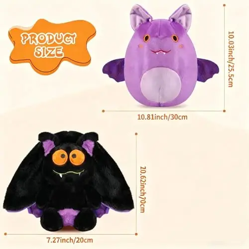 MIAODAM Bat Stuffed Animal Plush, 11inch Reversible Purple Bat Plushies Pillow, Cute Baby Plush Toy Gift for Toddler Girls Boys - 2