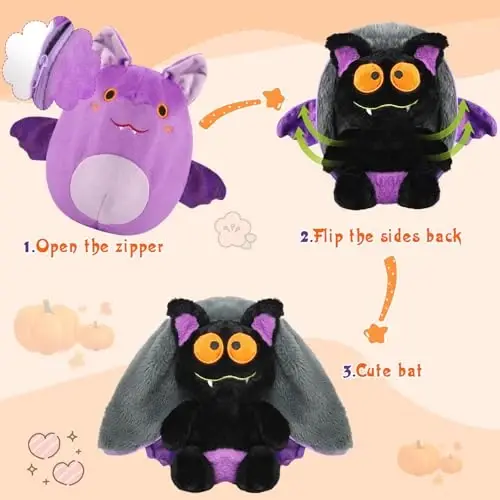 MIAODAM Bat Stuffed Animal Plush, 11inch Reversible Purple Bat Plushies Pillow, Cute Baby Plush Toy Gift for Toddler Girls Boys - 4