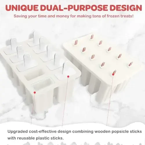 Miaowoof Homemade Popsicle Molds, 10-Cav Non-BPA Silicone Ice Pop Maker, with 50 Sticks, 50 Bags, 10 Reusable Sticks, Funnel, Brush and Ice Pop Recipe (White) - MIAOWOOF (1)