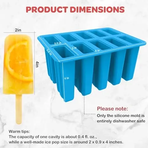 Miaowoof Homemade Popsicle Molds, 10-Cav Non-BPA Silicone Ice Pop Maker, with 50 Sticks, 50 Bags, 10 Reusable Sticks, Funnel, Brush and Ice Pop Recipe (Blue) - 4